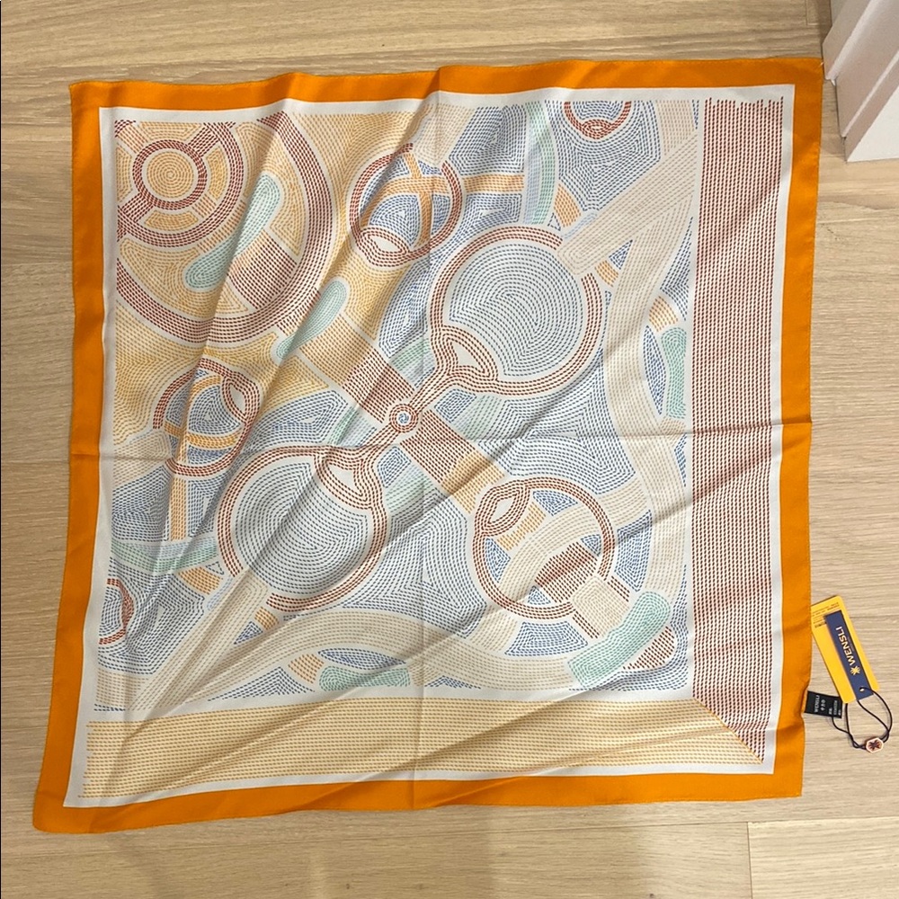 Geometric Silk Scarf - Orange and Cream